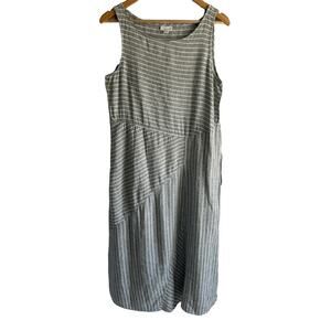 J.Jill Love Linen Medium P 100% Linen Minimalist Patchwork Striped Maxi‎ Dress